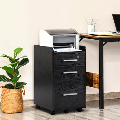 HOMCOM Three-Drawer Lockable Filing Cabinet - Black 