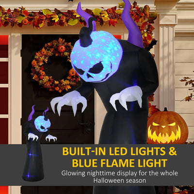 Outsunny 7ft Inflatable Halloween Ghost with Horns, Blow-Up Outdoor LED Display with Flame Effect for Garden, Lawn, Party, Holiday 
