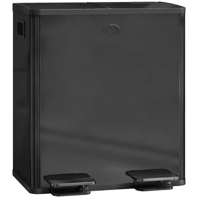 HOMCOM 40L Dual Compartment Stainless Steel Bin, with Deodoriser Holders - Glossy Black 