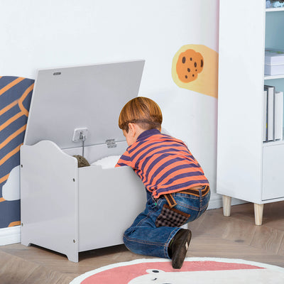 HOMCOM Wooden Kids Toy Box Children Storage Organizer Chest Safety Hinge Playroom Furniture Grey 