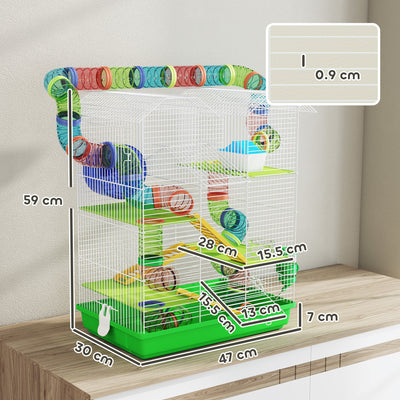 PawHut 5 Tier Hamster Cage Carrier Habitat with Exercise Wheels Tunnel Tube Water Bottle Dishes House Ladder for Dwarf Mice, Green 