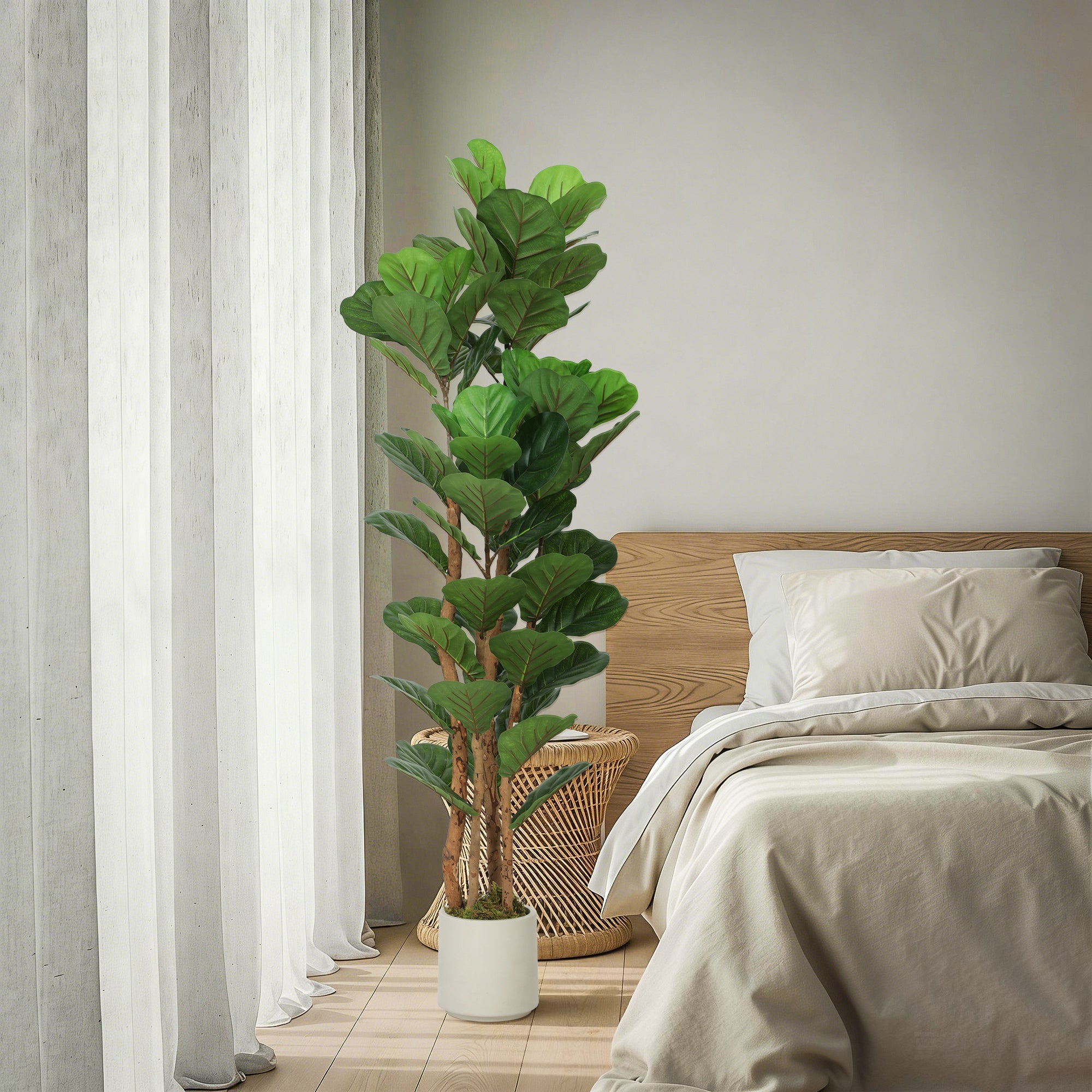 HOMCOM 150cm Artificial Fiddle Leaf Fig Tree - Green 