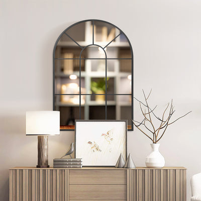 HOMCOM Modern Arched Wall Mirror, 91 x 60 cm Window Mirrors for Living Room, Bedroom, Black 