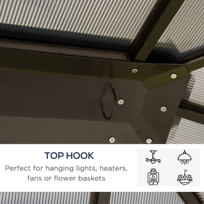 Outsunny 3 x 3.6m Hardtop Gazebo Canopy with Polycarbonate Roof Garden Pavilion with Removable Curtains and Steel Frame, Brown 