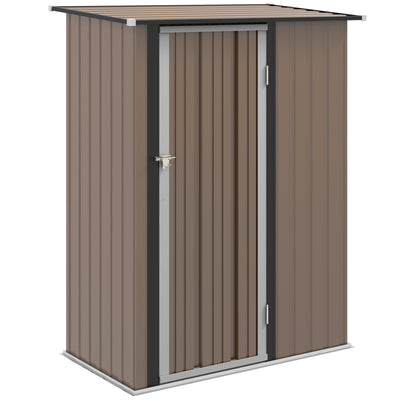 Outsunny 5ft x 3ft Metal Garden Storage Shed, Outdoor Tool Shed with Sloped Roof, Lockable Door for Tools, Equipment, Brown 