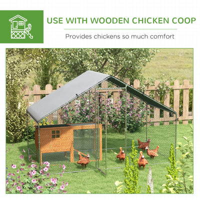 PawHut Galvanised Walk In Chicken Coop Hen House w/ Water-Resist Cover, 3 x 1.7 x 1.9m 