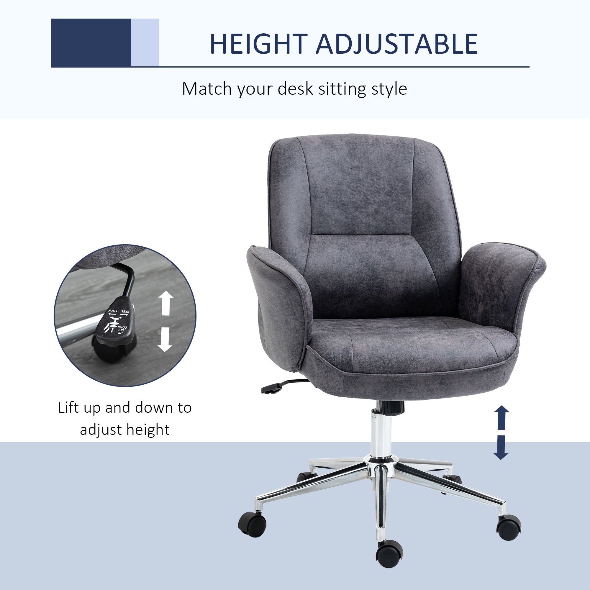 Vinsetto Swivel Computer Office Chair Mid Back Desk Chair for Home Study Bedroom,  Charcoal Grey 