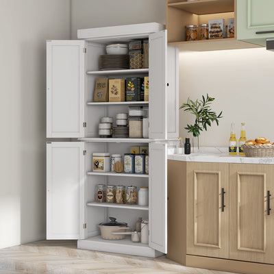 HOMCOM Freestanding Kitchen Cupboard with 4 Doors, Storage Cabinet with 6-Tier Shelving and 4 Adjustable Shelves, White 