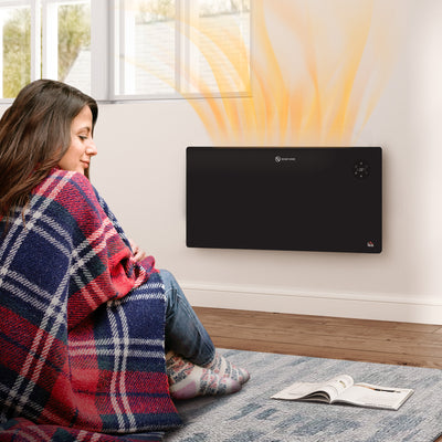 HOMCOM 2000W Electric Convector Heater, Freestanding or Wall Mounted, Space Heater with Adjustable Thermostat, Timer, Black 