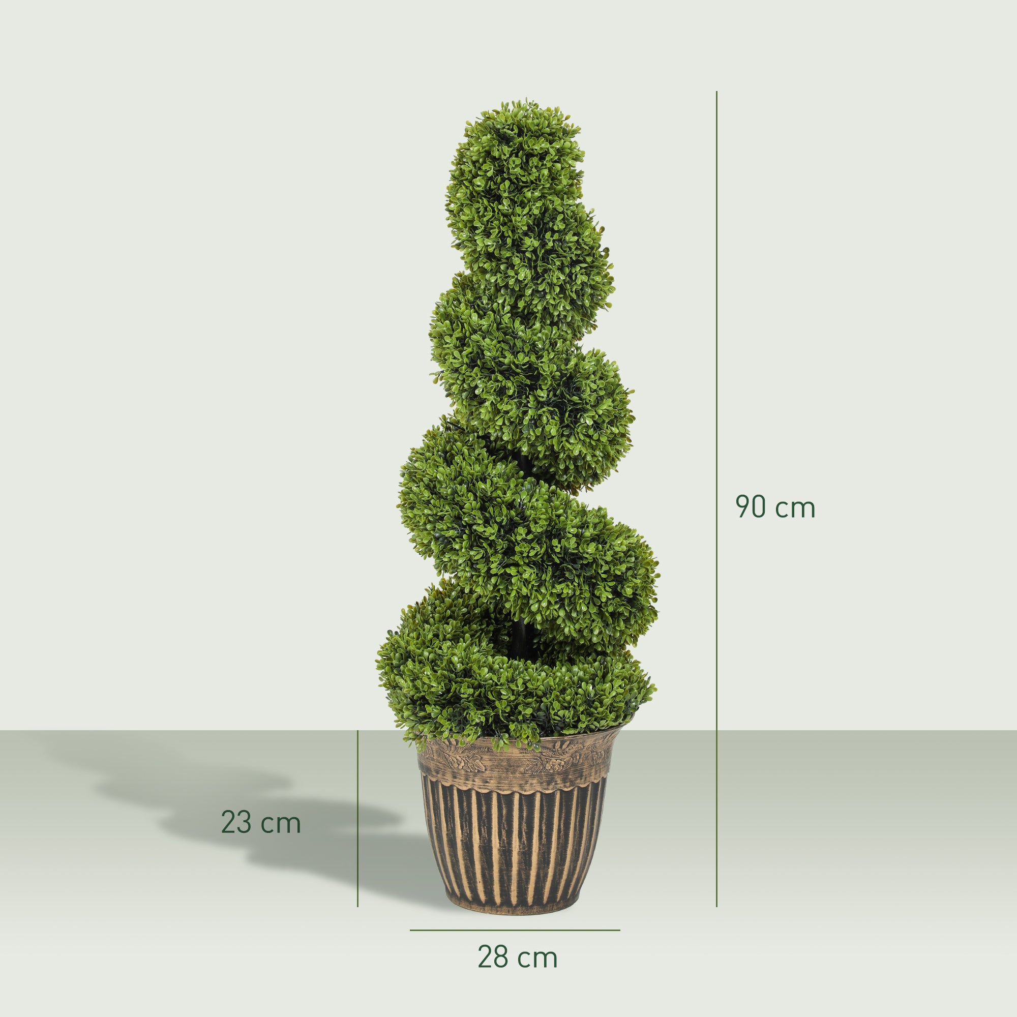 HOMCOM Set of 2 Artificial Plants, Topiary Spiral Boxwood Trees with Pot, for Home Indoor Outdoor Decor, 90cm 