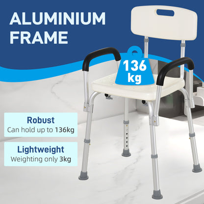 HOMCOM Adjustable Shower Chair, Shower Seat, Portable Medical Stool with Adjustable Back and Armrest for Mobility 