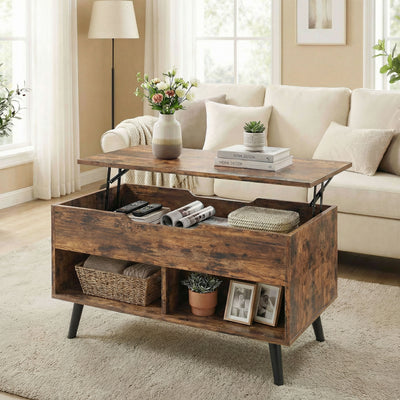 HOMCOM Lift Top Coffee Table with Hidden Storage Living Room Table Metal Legs 75 cm Rustic Brown 