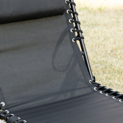Outsunny Portable Sun Lounger, Folding Camping Bed Cot, Reclining Lounge Chair 5-position Adjustable Backrest with Side Pocket, Pillow for Patio Garden Beach Pool, Black 