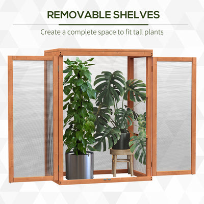 Outsunny 3-tier Wood Greenhouse Garden Polycarbonate Cold Frame Balcony Grow House w/ Storage Shelf for Plants, Flowers, Orange 