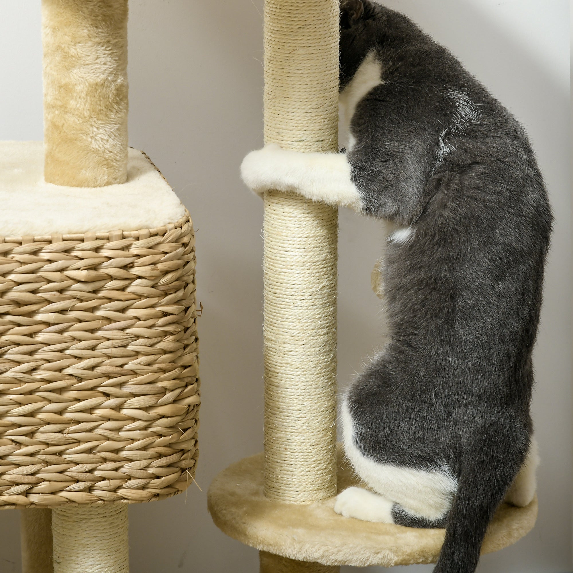 PawHut 95cm Cat Tree Tower for Indoor Cats, with Scratching Post, Cat House, Toy Ball, Platform - Beige 