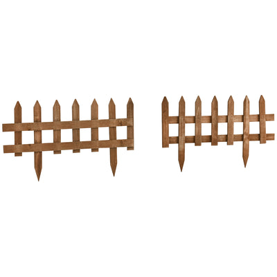 Outsunny Pack of 12 Wooden Border Fences, Garden Fixed Picket Fence for Lawn Edging, Flowerbed, 60L x 1D x 34H cm, Brown 