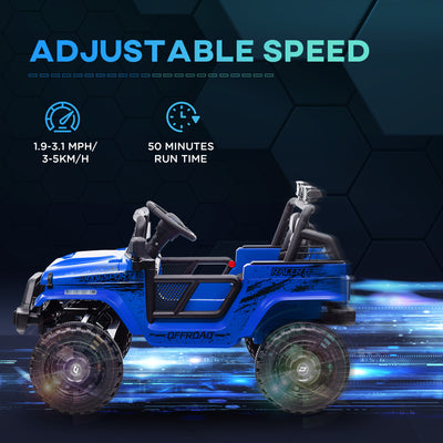 AIYAPLAY 12V Battery Powered Kids Ride-On Car, Electric Truck w/ Spring Suspension, Remote, Music, Horn, Lights, Blue 
