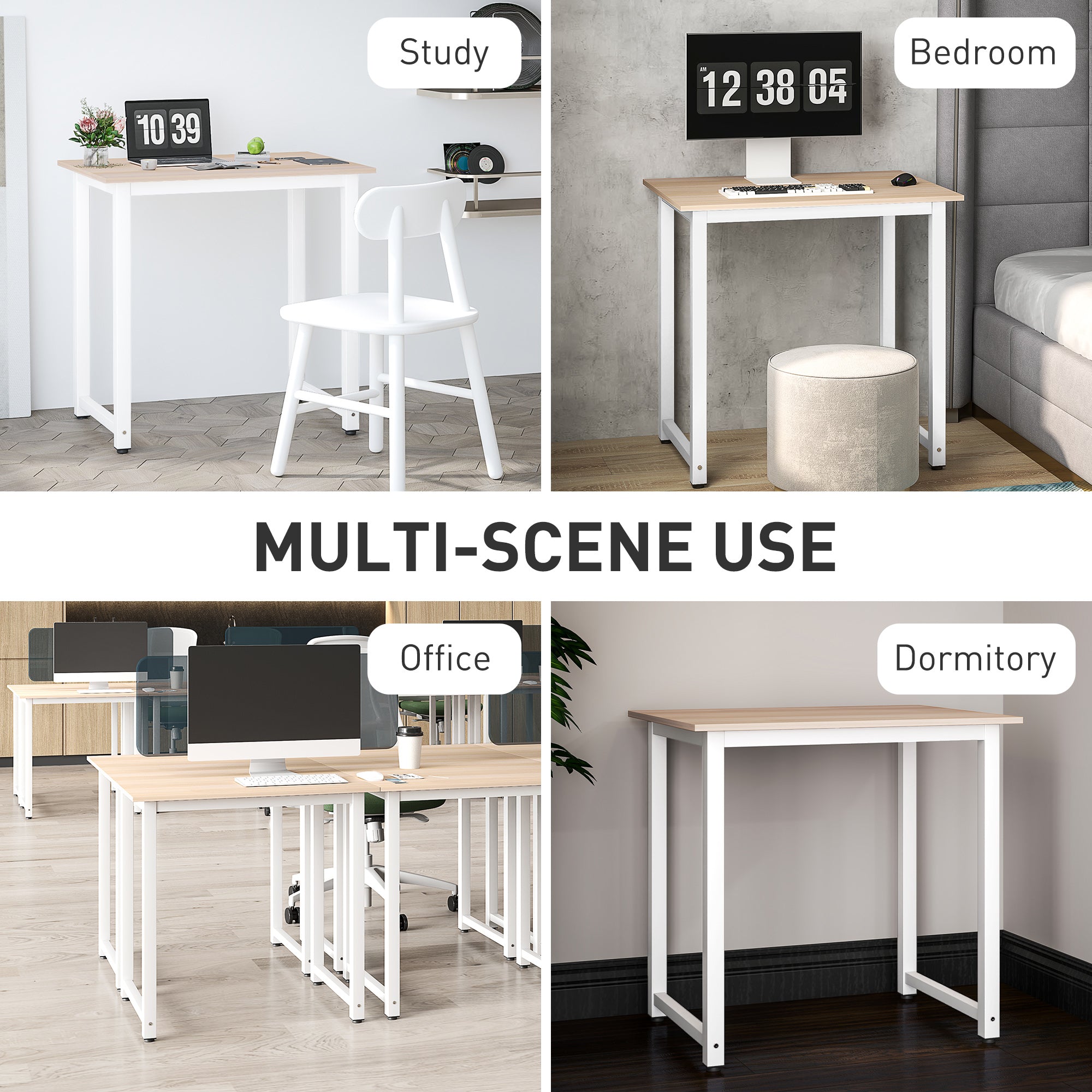 HOMCOM Computer Desk, Writing Table, 80 x 60 x 76cm Workstation for Home Office, Study with Metal Frame, Simple Assembly, White 