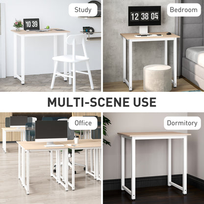 HOMCOM Computer Desk, Writing Table, 80 x 60 x 76cm Workstation for Home Office, Study with Metal Frame, Simple Assembly, White 