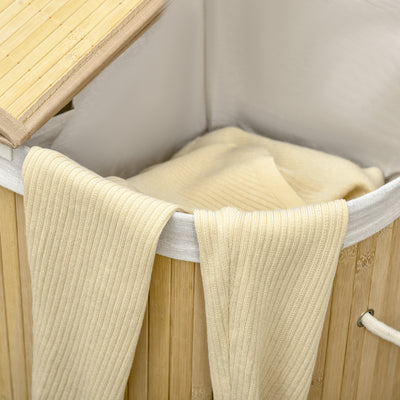 HOMCOM Bamboo Laundry Basket with Lid, 100 Litres Laundry Hamper with 2 Sections, Removable Washable Lining, Washing Baskets, 62.5 x 37 x 60.5cm, Natural 