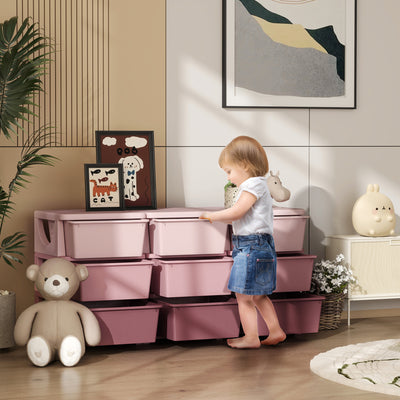 HOMCOM Kids Storage Unit, with Nine Drawers - Pink 