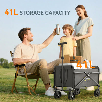 Outsunny 41L Festival Trolley on Wheels, Small Garden Folding Trolley Cart, 60kg Heavy Duty Collapsible Folding Wagon with Adjustable Handle and Carrying Bag for Beach, Camping, Festival, Grey 