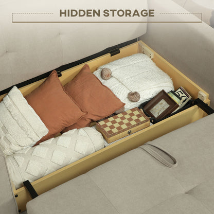 HOMCOM 2 Seater Sofa Bed, Convertible Bed Settee, Modern Fabric Loveseat Sofa Couch with 2 Cushions, Hidden Storage for Living Room, Guest Room, Light Brown 