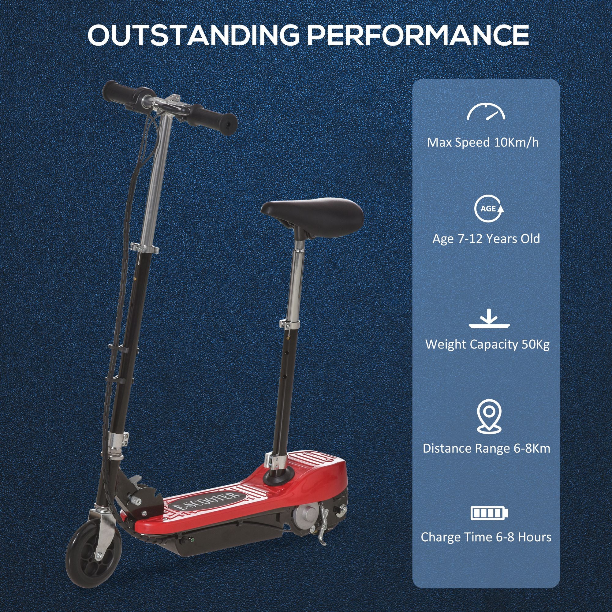 HOMCOM Outdoor Ride On Powered Scooter 120W Motor Bike 2 x 12V Battery - Red 