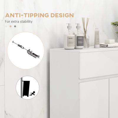 kleankin Freestanding Bathroom Cabinet, High Gloss Storage Cabinet with Doors and Adjustable Shelf, 60 x 30 x 80 cm, White 