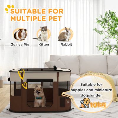 PawHut Foldable Dog Pen with Storage Bag for Indoor/Outdoor Use, Portable Pet playpen, with Ground Stakes - Brown 