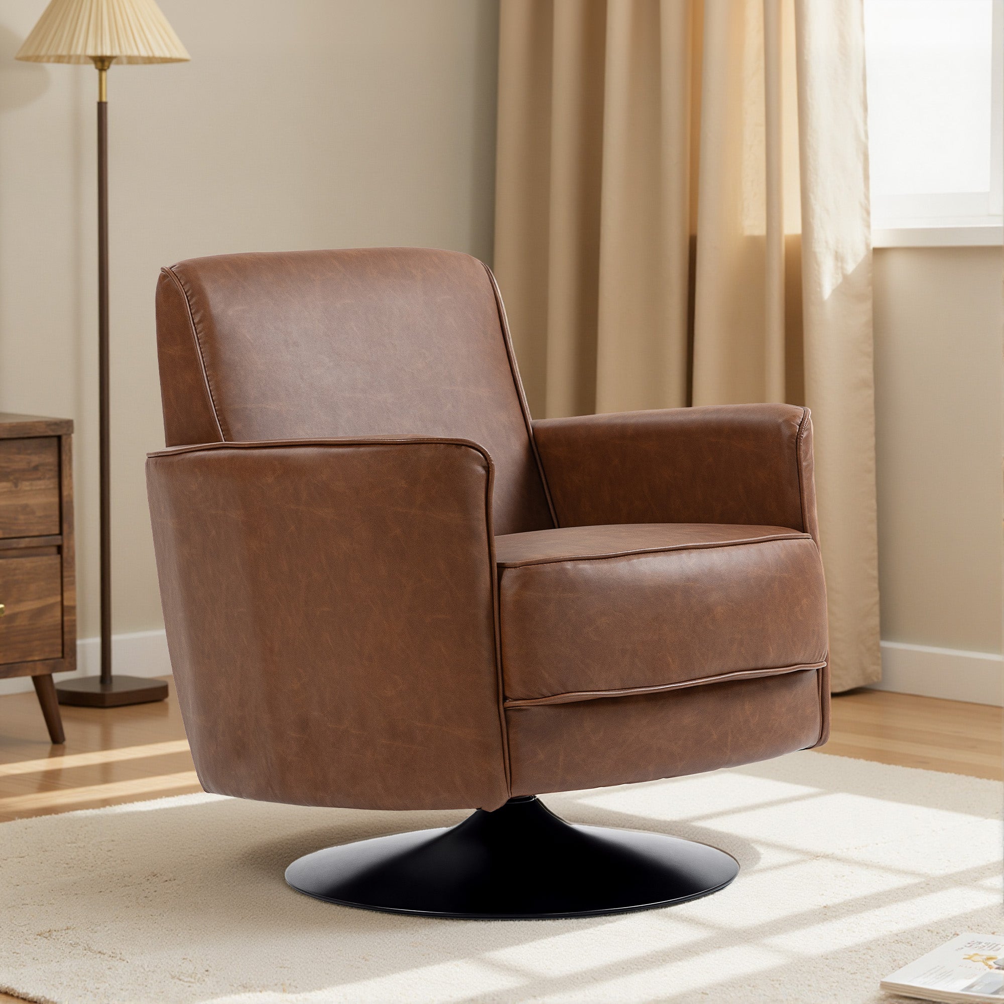 HOMCOM Upholstered Swivel Accent Chair with Pocket Spring Seat Support and 20cm Thick Padding, Brown 