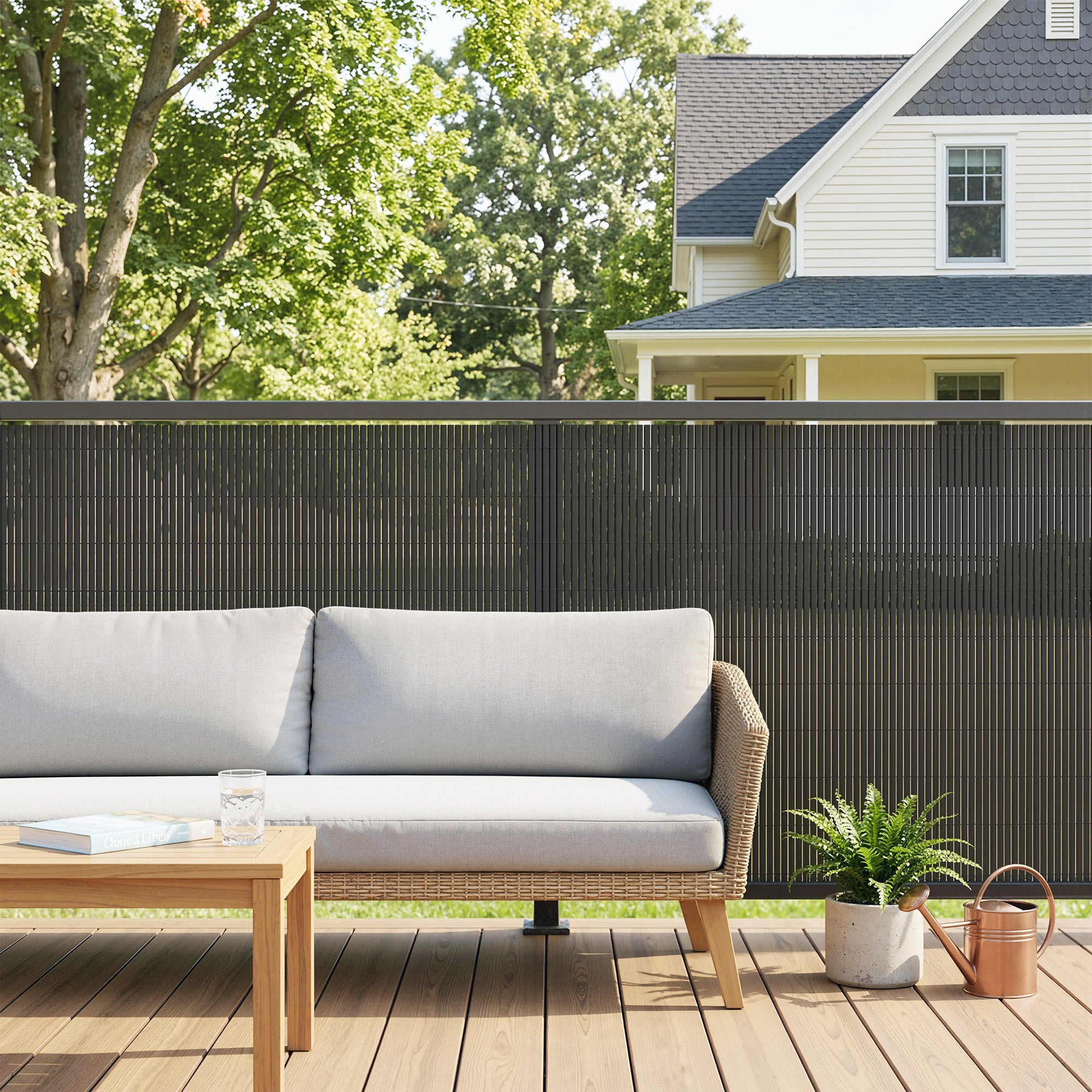 Outsunny 2Pcs Plastic Privacy Screening Fence, 1m x 3 m Waterproof Windbreak Fence, Dark Grey 