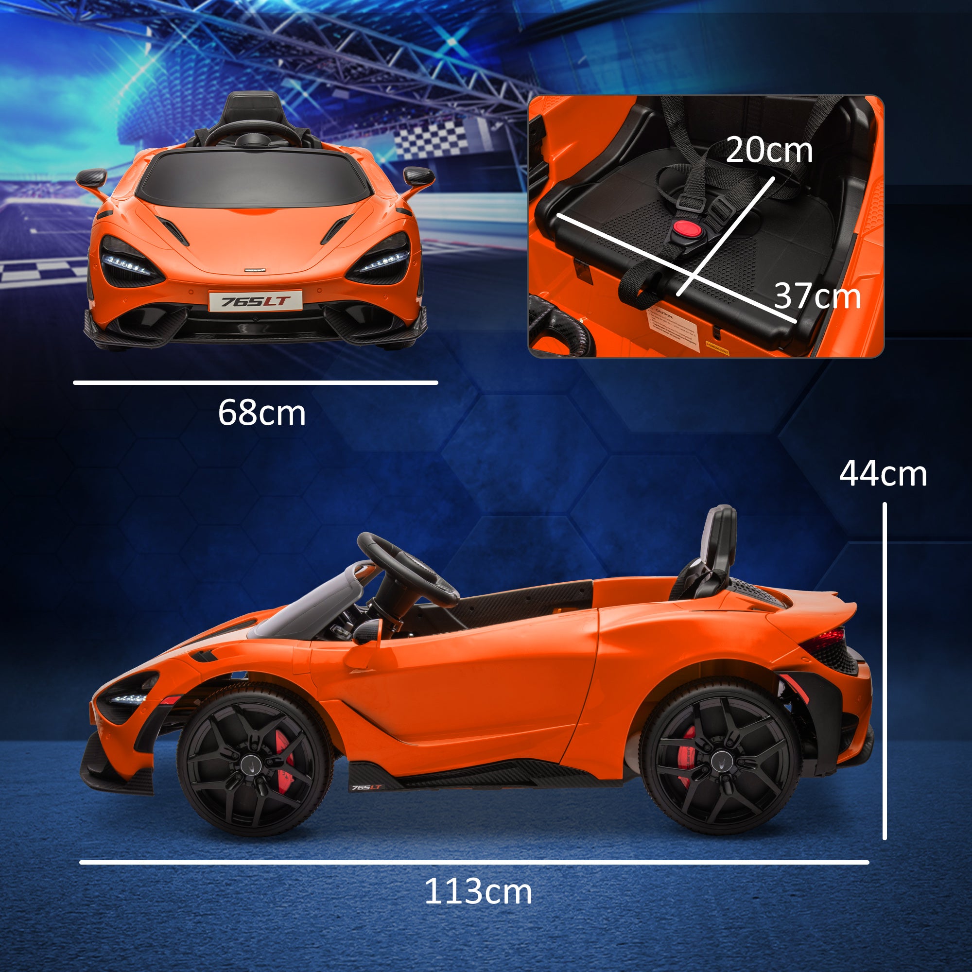 AIYAPLAY McLaren 765LT Licensed 12V Kids Electric Ride on Car with Butterfly Doors, Remote Control, Transport Wheels, Orange 
