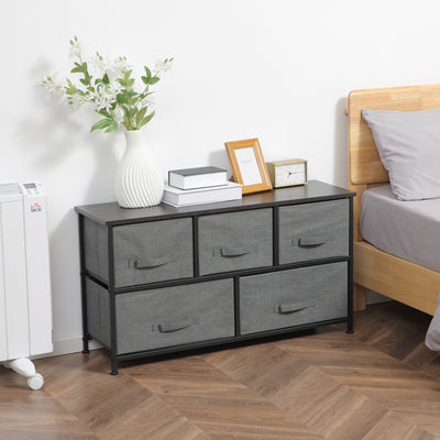 HOMCOM Chest of Five Fabric Drawers - Grey 
