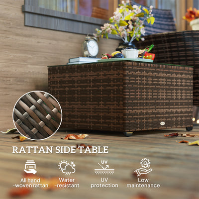 Outsunny 62 x 62cm Glass-Top Rattan Side Table - Brown 