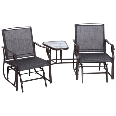 Outsunny Gliding Jack and Jill Seat, with Glass-Top Table - Brown/Grey 