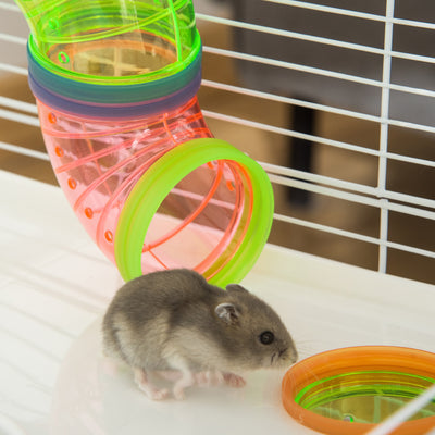 PawHut Hamster Cage w/ Water Bottle, Exercise Wheel, Tubes, Ramps - Light Blue 