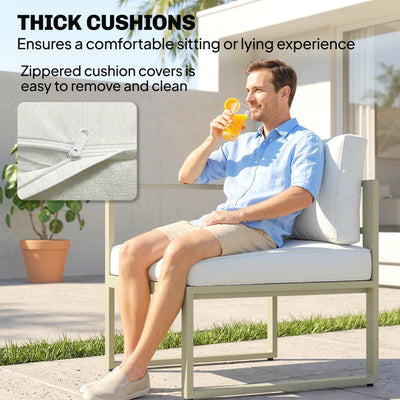 Outsunny Garden Daybed, 6 Piece Outdoor Sectional Sofa Set, Aluminium Patio Conversation Furniture Set with Coffee Table 