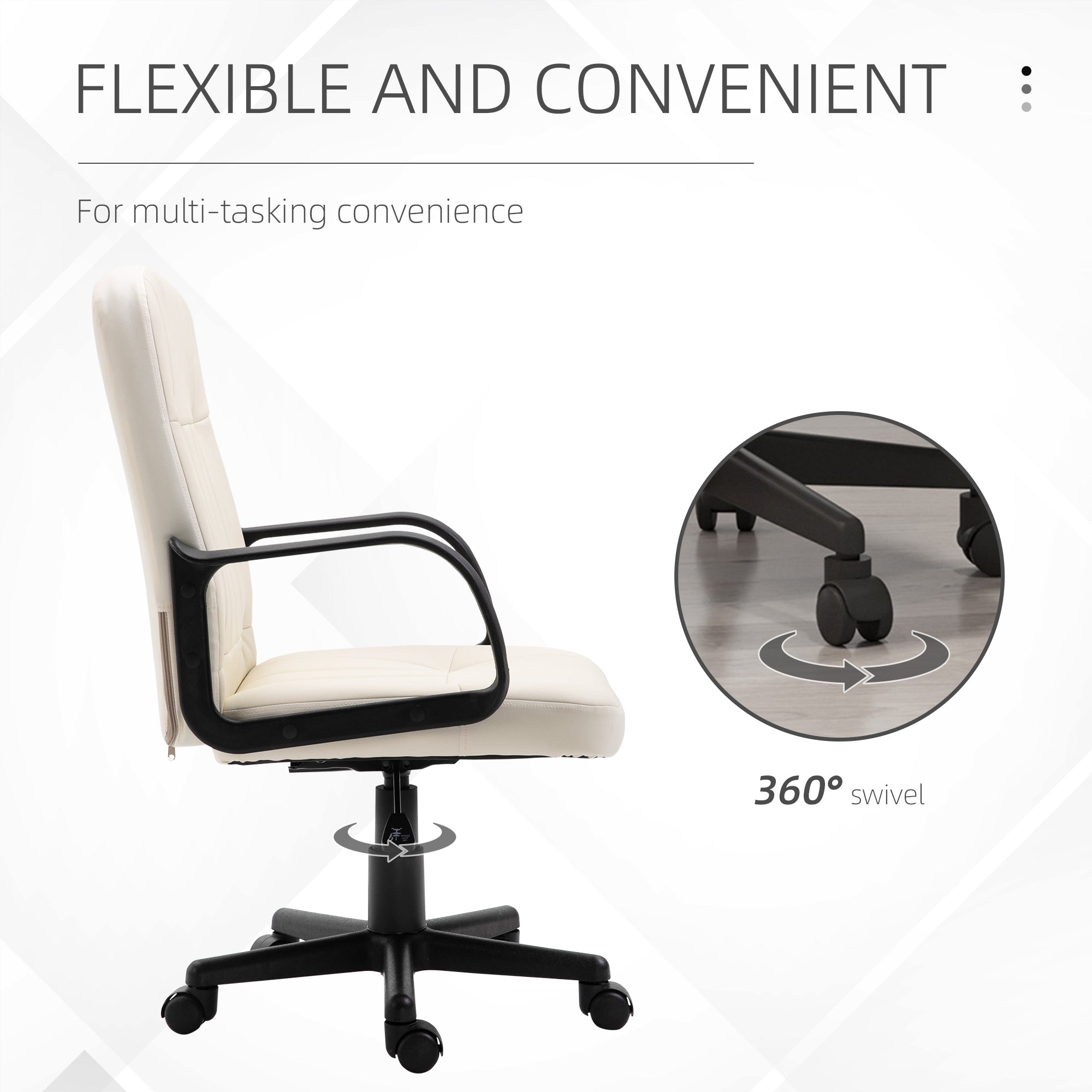 HOMCOM Swivel Executive Office Chair Home Mid Back PU Leather Computer Desk Chair for Adults with Arm, Wheels, Cream 