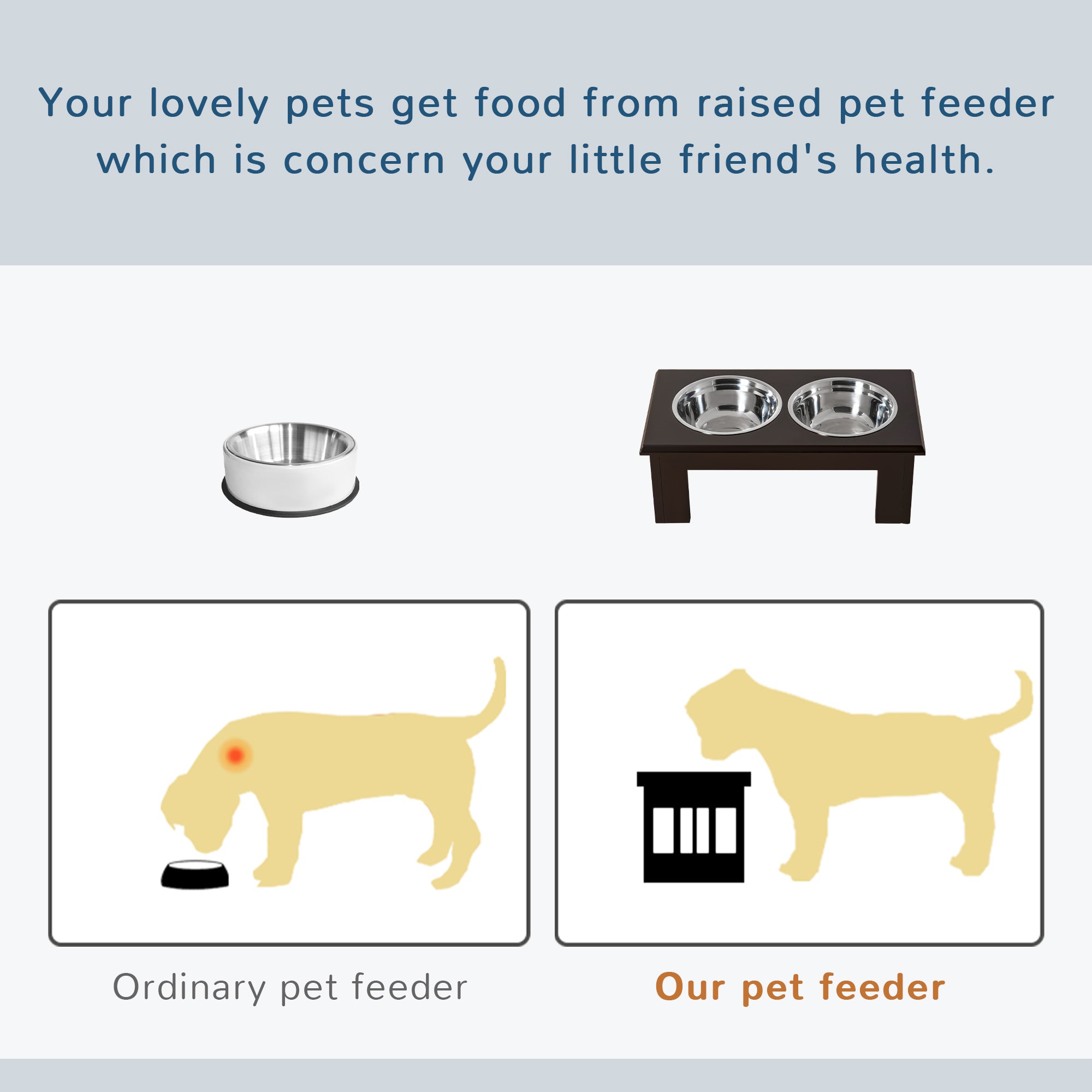 PawHut Raised Dog Feeding Bowls with Stand, Stainless Steel for Medium Dog, 58L x 31W x 25H cm - Brown 