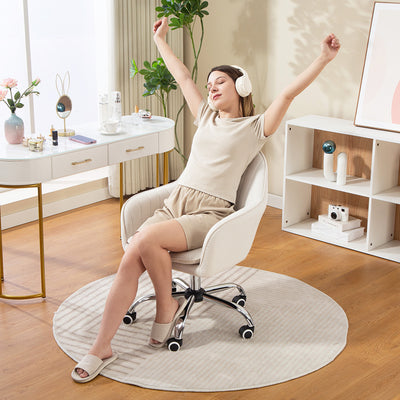 HOMCOM Velvet-Feel Office Chair with Adjustable Height and Wheels - Cream White 