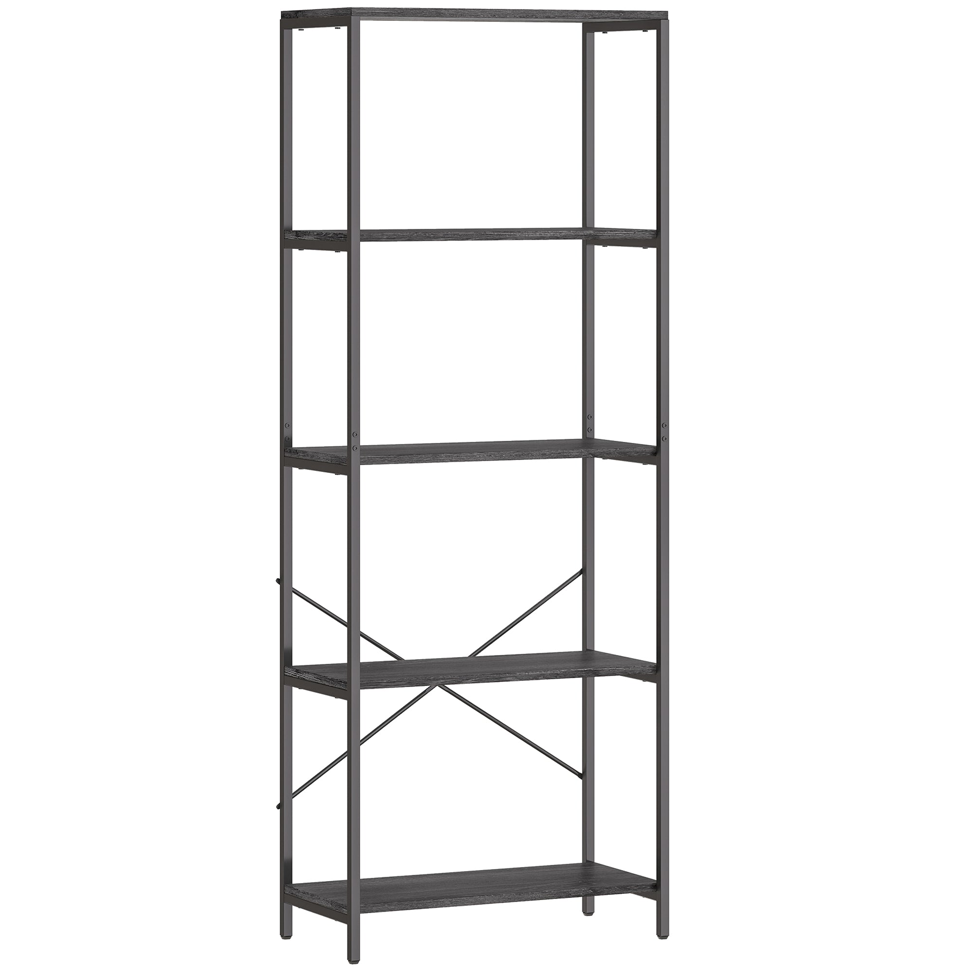 HOMCOM 5-Tier Bookshelf, Industrial Bookcase with Metal Frame - Dark Grey and Black 