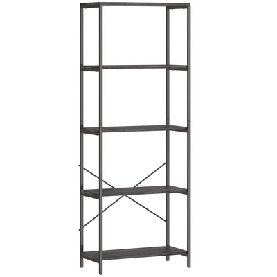 HOMCOM 5-Tier Bookshelf, Industrial Bookcase with Metal Frame - Dark Grey and Black 