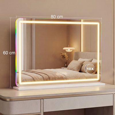 HOMCOM Vanity Mirror with Lights, Dimmable Makeup Mirror with Adjustable Colour Temperature, RGB Light, Bluetooth Speaker White 