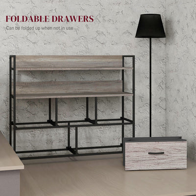 HOMCOM Rustic Chest of Five Fabric Drawers - Grey Wood Effect 