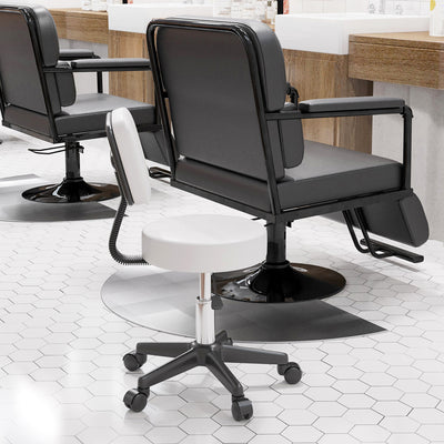 HOMCOM Beautician's Swivel Salon Chair w/ Padded Seat Back 5 Wheels Adjustable Height Salon Hairdressers Tattoo Spa Rolling Cushion Professional 48cm White 