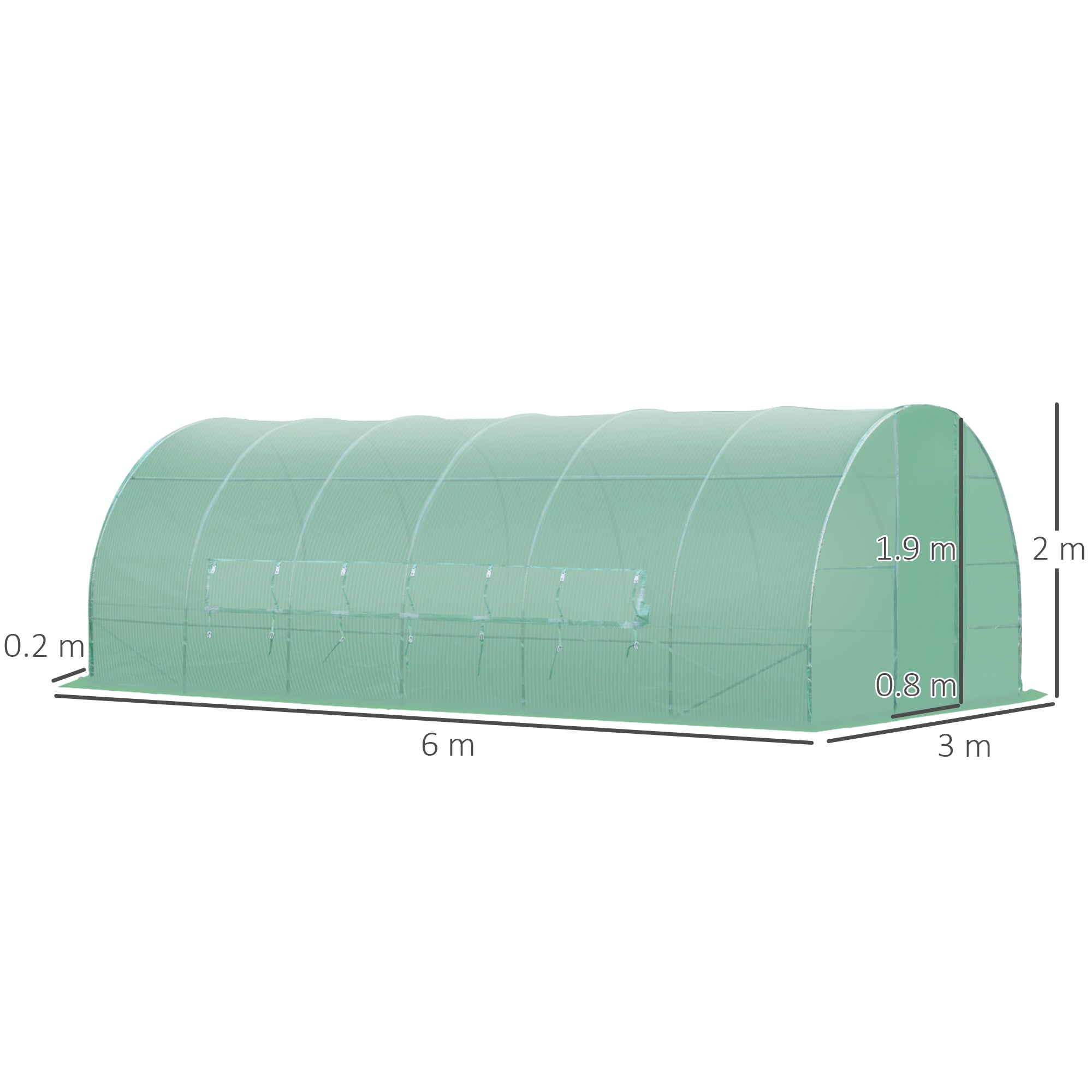 Outsunny Large Polytunnel Walk In Greenhouse, Plant Gardening Tunnel Green House with Metal Hinged Door, Galvanised Steel Frame & Mesh Windows, Green (3 x 6 m) 