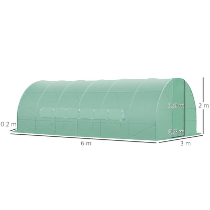 Outsunny Large Polytunnel Walk In Greenhouse, Plant Gardening Tunnel Green House with Metal Hinged Door, Galvanised Steel Frame & Mesh Windows, Green (3 x 6 m) 