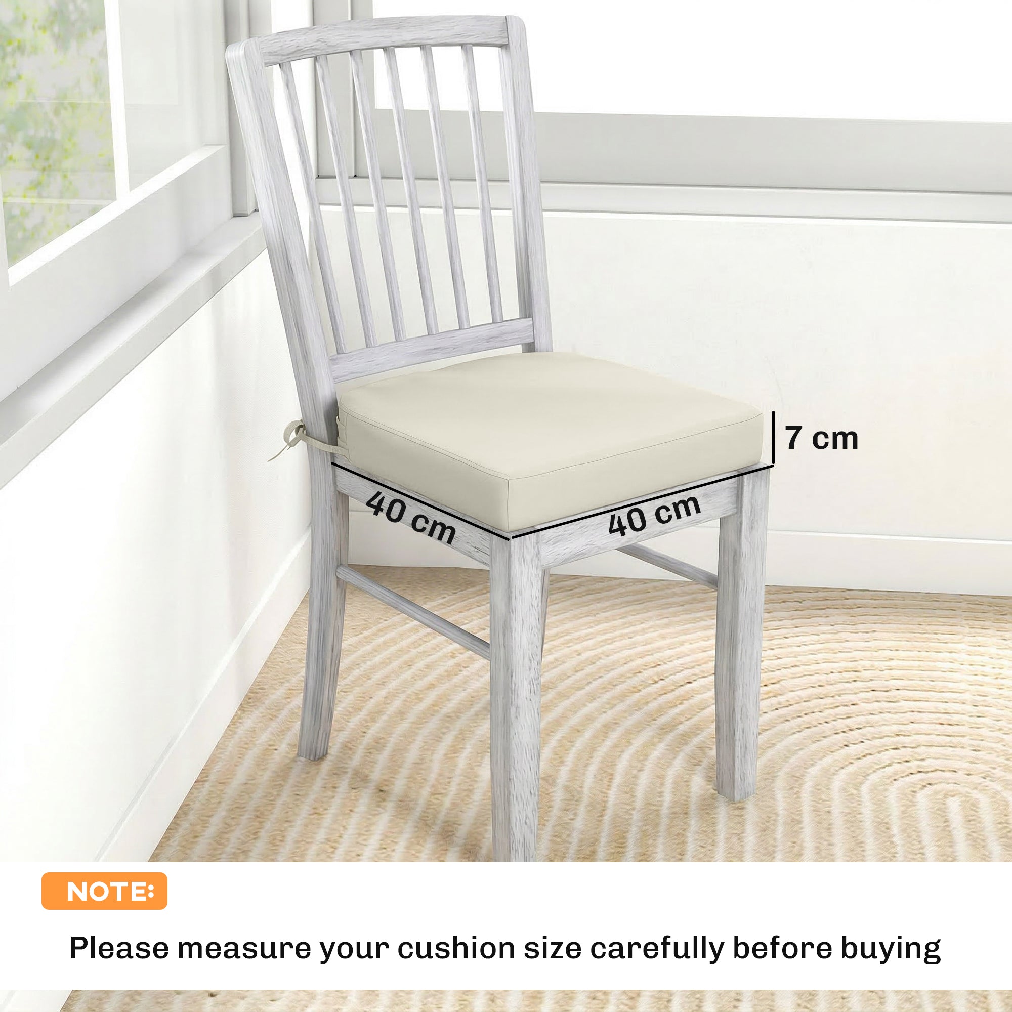Outsunny Outdoor Chair Seat Cushions Set of 2, Garden Chair Cushions with 7cm Thick Foam & Ties, Cream White 