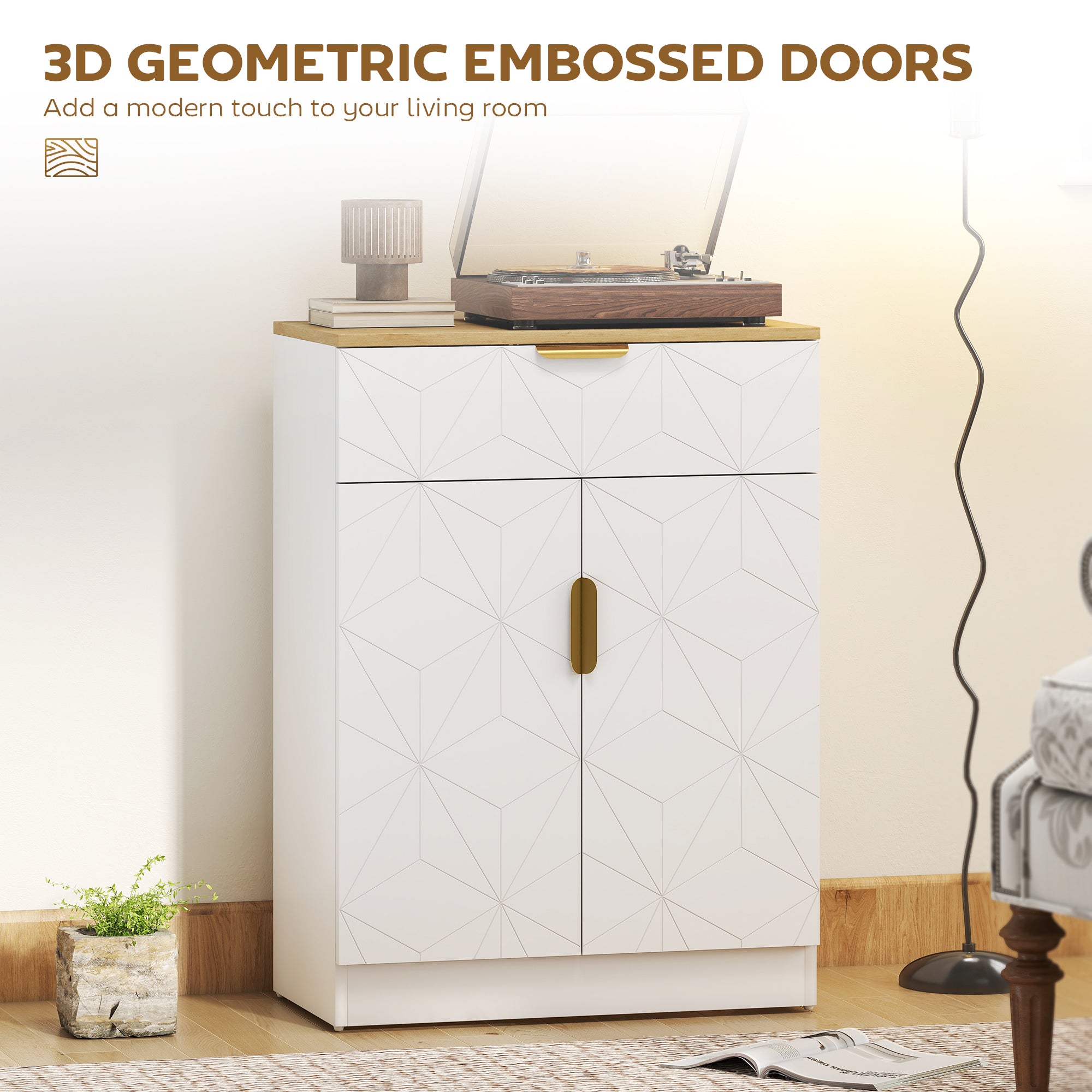 HOMCOM Sideboard Storage Cabinet, Modern Storage Cupboard with Drawer and Adjustable Shelf for Living Room, Kitchen, Dining Room, Entryway, White 